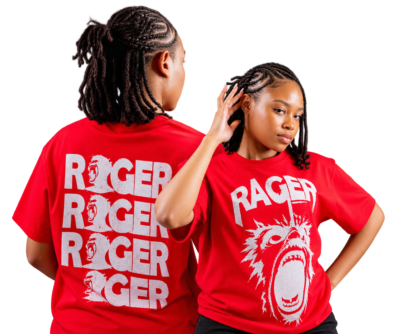 Real Rager Bold Red collection, front and back shirt designs